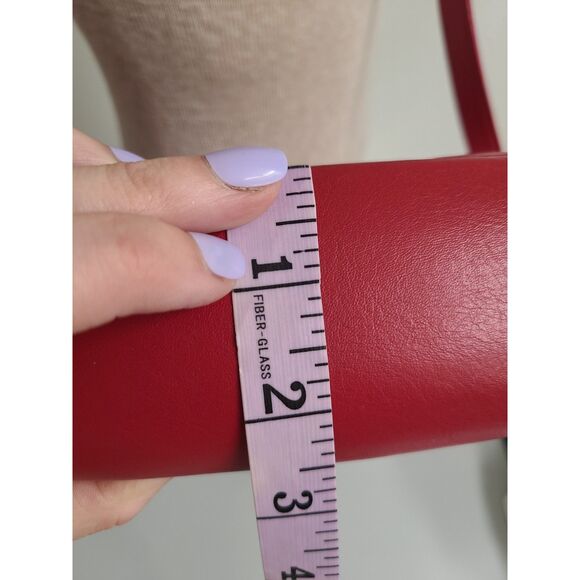 Statement Red Leather Crossbody Purse Bag Tassel Zipper Pouch Adjustable Strap - Picture 8 of 9